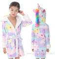 Kids cartoon Unicorn flannel fleece girls hooded bathrobes